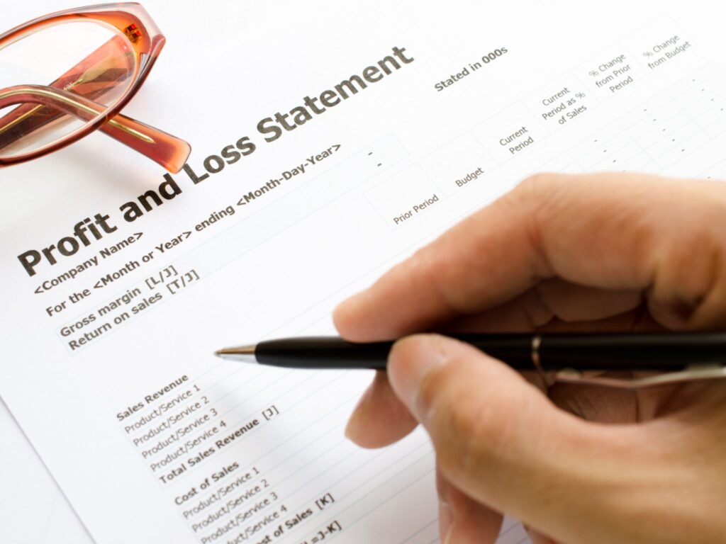 A document showing profit and loss statement relating to Financial Statements needed for Personal Loan Application