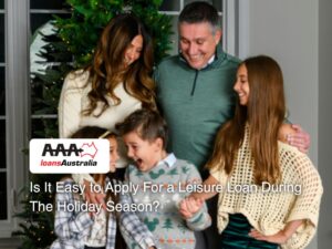 A happy family of four smiling together while exploring holiday plans, representing applying for a leisure loan during the festive season.